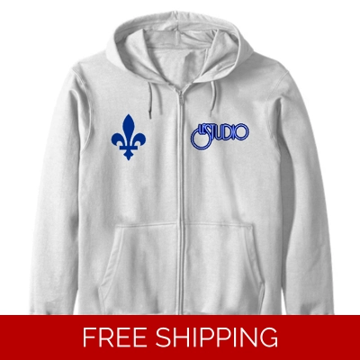 Le Studio B FDL Custom Zip Hoodie Unisex Classic White & Blue Logo